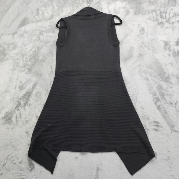 Vintage Y2K Sylvie & Mado Sweater Womens S Black Sleeveless Open Front Waterfall - Picture 2 of 9